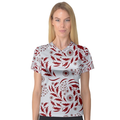 Folk Flowers Art Pattern Floral Abstract Surface Design  Seamless Pattern V-neck Sport Mesh Tee by Eskimos