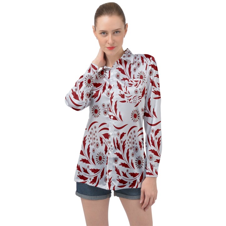 Folk flowers art pattern Floral abstract surface design  Seamless pattern Long Sleeve Satin Shirt