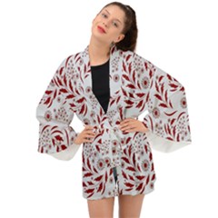 Folk Flowers Art Pattern Floral Abstract Surface Design  Seamless Pattern Long Sleeve Kimono by Eskimos