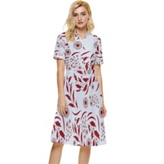 Folk Flowers Art Pattern Floral Abstract Surface Design  Seamless Pattern Button Top Knee Length Dress by Eskimos