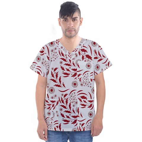 Folk Flowers Art Pattern Floral Abstract Surface Design  Seamless Pattern Men s V-neck Scrub Top by Eskimos