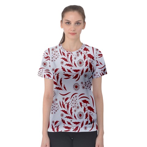 Folk Flowers Art Pattern Floral Abstract Surface Design  Seamless Pattern Women s Sport Mesh Tee by Eskimos