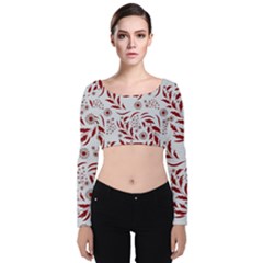 Folk Flowers Art Pattern Floral Abstract Surface Design  Seamless Pattern Velvet Long Sleeve Crop Top by Eskimos