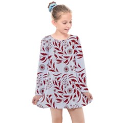 Folk Flowers Art Pattern Floral Abstract Surface Design  Seamless Pattern Kids  Long Sleeve Dress by Eskimos