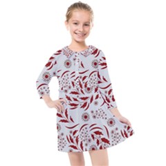 Folk Flowers Art Pattern Floral Abstract Surface Design  Seamless Pattern Kids  Quarter Sleeve Shirt Dress by Eskimos