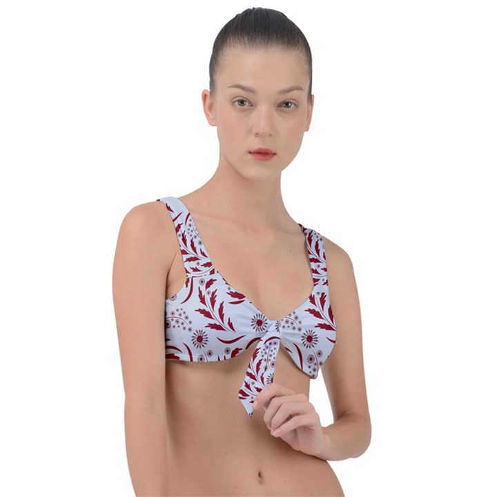 Folk flowers art pattern Floral abstract surface design  Seamless pattern Front Tie Bikini Top