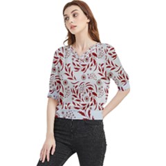 Folk Flowers Art Pattern Floral Abstract Surface Design  Seamless Pattern Quarter Sleeve Blouse