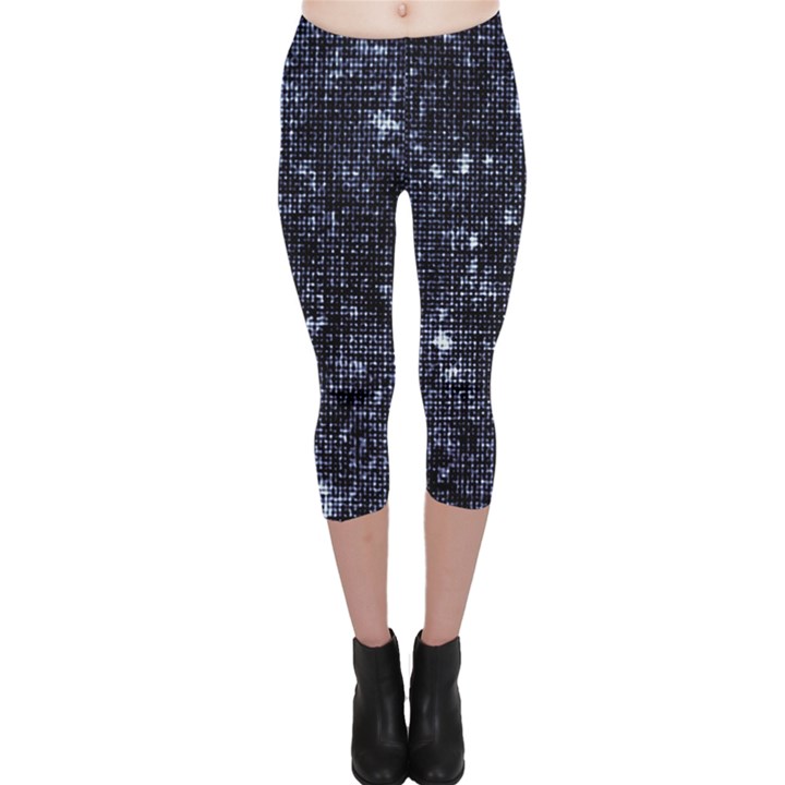 Geometric Dark Blue Abstract Print Pattern Capri Leggings 