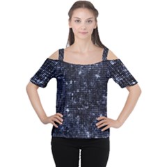 Geometric Dark Blue Abstract Print Pattern Cutout Shoulder Tee