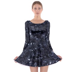 Geometric Dark Blue Abstract Print Pattern Long Sleeve Skater Dress