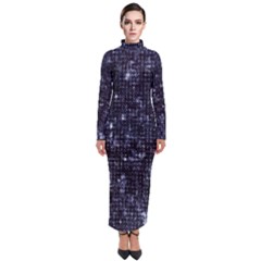 Geometric Dark Blue Abstract Print Pattern Turtleneck Maxi Dress