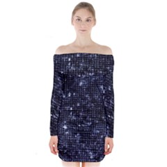 Geometric Dark Blue Abstract Print Pattern Long Sleeve Off Shoulder Dress