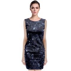 Geometric Dark Blue Abstract Print Pattern Sleeveless Velvet Midi Dress