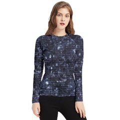 Geometric Dark Blue Abstract Print Pattern Women s Long Sleeve Rash Guard