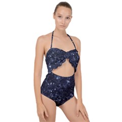 Geometric Dark Blue Abstract Print Pattern Scallop Top Cut Out Swimsuit