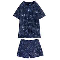 Geometric Dark Blue Abstract Print Pattern Kids  Swim Tee And Shorts Set by dflcprintsclothing