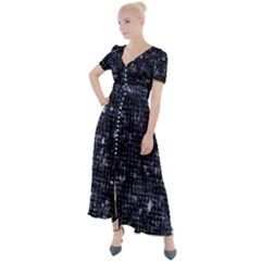 Geometric Dark Blue Abstract Print Pattern Button Up Short Sleeve Maxi Dress by dflcprintsclothing