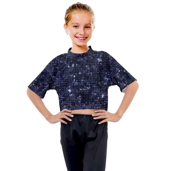 Geometric Dark Blue Abstract Print Pattern Kids Mock Neck Tee