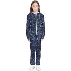 Geometric Dark Blue Abstract Print Pattern Kids  Tracksuit