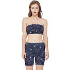 Geometric Dark Blue Abstract Print Pattern Stretch Shorts And Tube Top Set