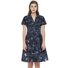 Geometric Dark Blue Abstract Print Pattern Short Sleeve Waist Detail Dress by dflcprintsclothing