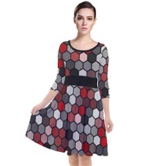 Hexagonal blocks pattern, mixed colors Quarter Sleeve Waist Band Dress