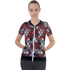 Hexagonal Blocks Pattern, Mixed Colors Short Sleeve Zip Up Jacket by Casemiro