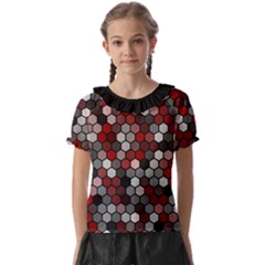 Hexagonal Blocks Pattern, Mixed Colors Kids  Frill Chiffon Blouse by Casemiro