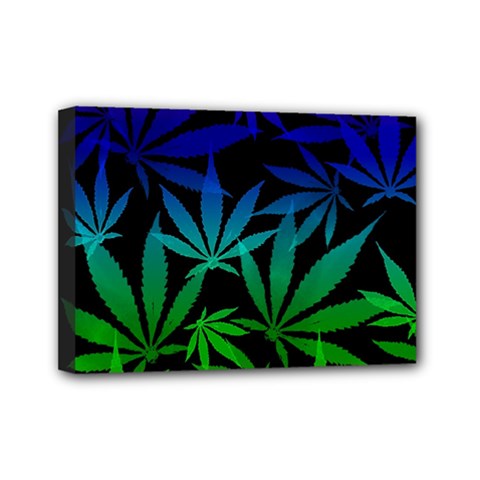 Weed Rainbow, Ganja Leafs Pattern In Colors, 420 Marihujana Theme Mini Canvas 7  X 5  (stretched) by Casemiro