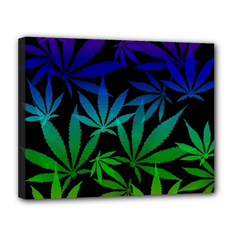 Weed Rainbow, Ganja Leafs Pattern In Colors, 420 Marihujana Theme Canvas 14  X 11  (stretched) by Casemiro