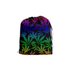 Weed Rainbow, Ganja Leafs Pattern In Colors, 420 Marihujana Theme Drawstring Pouch (medium) by Casemiro