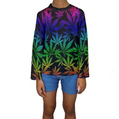 Weed Rainbow, Ganja Leafs Pattern In Colors, 420 Marihujana Theme Kids  Long Sleeve Swimwear by Casemiro