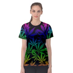 Weed Rainbow, Ganja leafs pattern in colors, 420 marihujana theme Women s Sport Mesh Tee