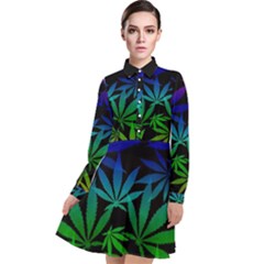 Weed Rainbow, Ganja Leafs Pattern In Colors, 420 Marihujana Theme Long Sleeve Chiffon Shirt Dress by Casemiro