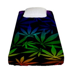 Weed Rainbow, Ganja Leafs Pattern In Colors, 420 Marihujana Theme Fitted Sheet (single Size) by Casemiro