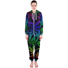 Weed Rainbow, Ganja Leafs Pattern In Colors, 420 Marihujana Theme Hooded Jumpsuit (ladies)  by Casemiro