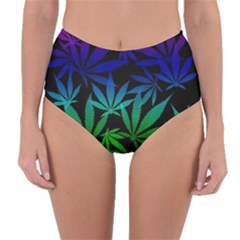 Weed Rainbow, Ganja Leafs Pattern In Colors, 420 Marihujana Theme Reversible High-waist Bikini Bottoms by Casemiro