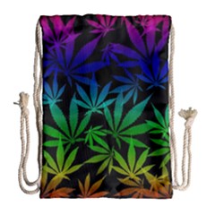 Weed Rainbow, Ganja Leafs Pattern In Colors, 420 Marihujana Theme Drawstring Bag (large) by Casemiro