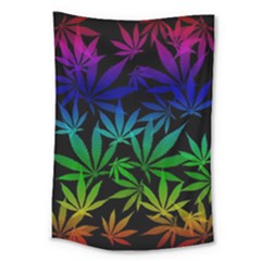 Weed Rainbow, Ganja Leafs Pattern In Colors, 420 Marihujana Theme Large Tapestry