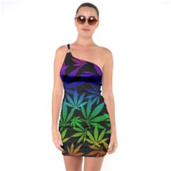 Weed Rainbow, Ganja Leafs Pattern In Colors, 420 Marihujana Theme One Soulder Bodycon Dress by Casemiro