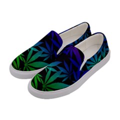 Weed Rainbow, Ganja Leafs Pattern In Colors, 420 Marihujana Theme Women s Canvas Slip Ons by Casemiro