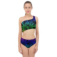 Weed Rainbow, Ganja Leafs Pattern In Colors, 420 Marihujana Theme Spliced Up Two Piece Swimsuit by Casemiro