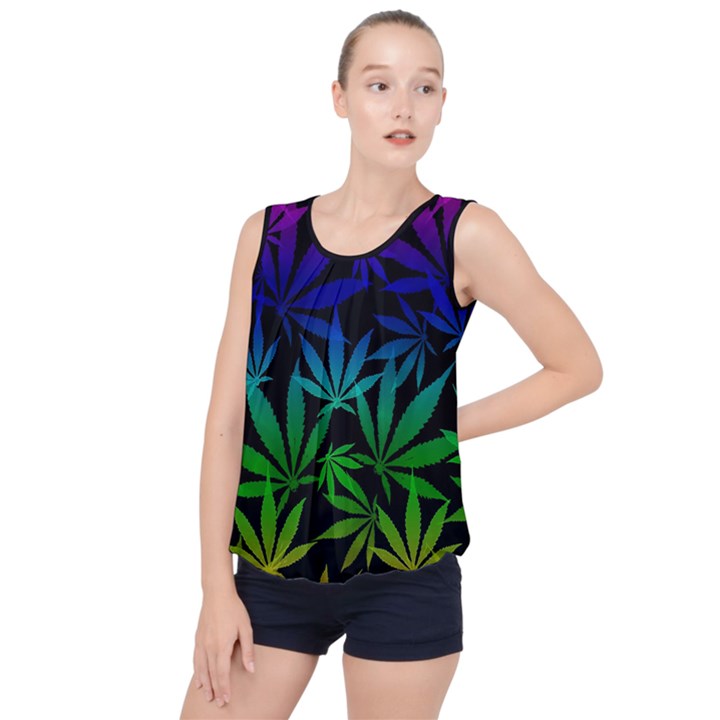 Weed Rainbow, Ganja leafs pattern in colors, 420 marihujana theme Bubble Hem Chiffon Tank Top