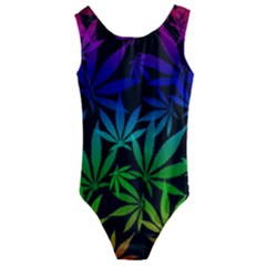 Weed Rainbow, Ganja Leafs Pattern In Colors, 420 Marihujana Theme Kids  Cut-out Back One Piece Swimsuit by Casemiro