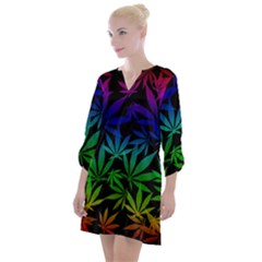 Weed Rainbow, Ganja Leafs Pattern In Colors, 420 Marihujana Theme Open Neck Shift Dress by Casemiro