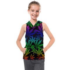 Weed Rainbow, Ganja Leafs Pattern In Colors, 420 Marihujana Theme Kids  Sleeveless Hoodie by Casemiro