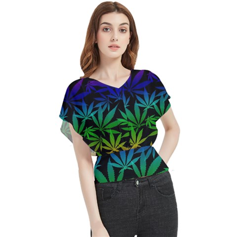 Weed Rainbow, Ganja Leafs Pattern In Colors, 420 Marihujana Theme Butterfly Chiffon Blouse by Casemiro