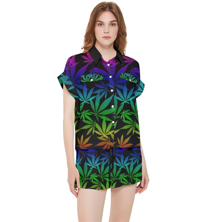 Weed Rainbow, Ganja leafs pattern in colors, 420 marihujana theme Chiffon Lounge Set