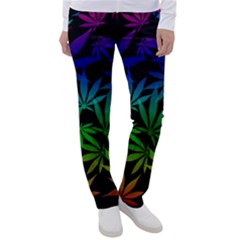 Weed Rainbow, Ganja Leafs Pattern In Colors, 420 Marihujana Theme Women s Casual Pants by Casemiro