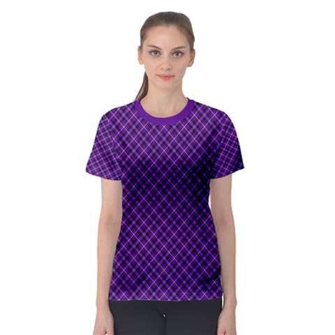 Purple, Black And Yellow Color Plaid, Retro Tartan Pattern Women s Sport Mesh Tee by Casemiro